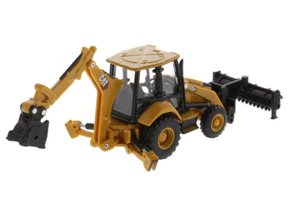 CAT Caterpillar 420 XE Backhoe Loader with Work Tools Yellow 1/64 Diecast Model