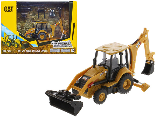 CAT Caterpillar 420 XE Backhoe Loader with Work Tools Yellow 1/64 Diecast Model