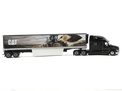 Peterbilt 579 UltraLoft Truck Tractor Black Metallic with "CAT Caterpillar" Mural Trailer "Transport Series" 1/50 Diecast Model