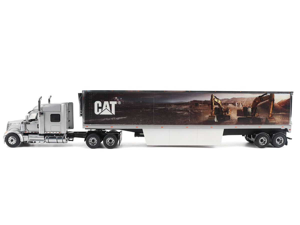 International Lonestar Truck with Sleeper Silver Metallic with "CAT Caterpillar" Mural Trailer "Transport Series" 1/50 Diecast Model