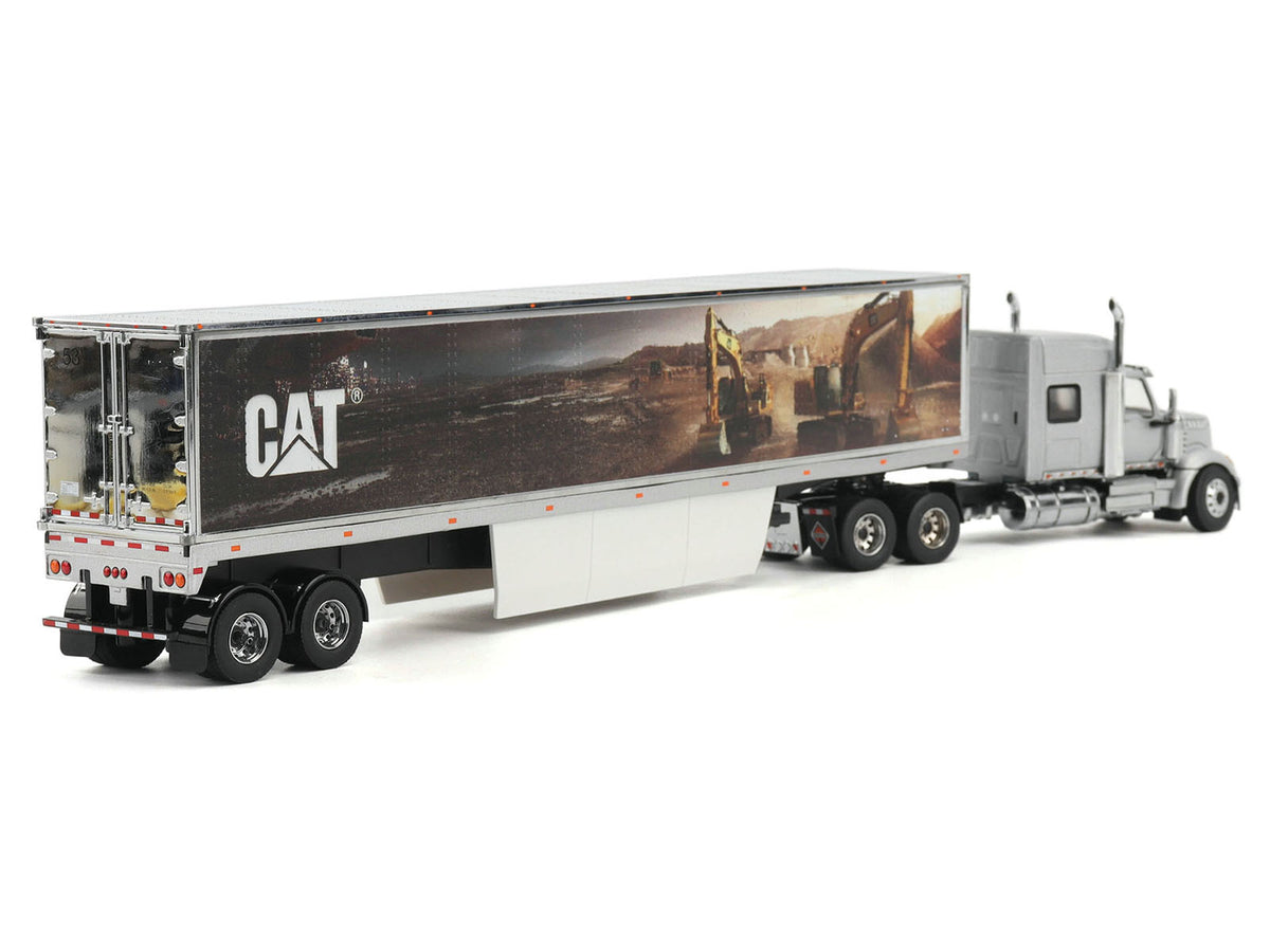 International Lonestar Truck with Sleeper Silver Metallic with "CAT Caterpillar" Mural Trailer "Transport Series" 1/50 Diecast Model