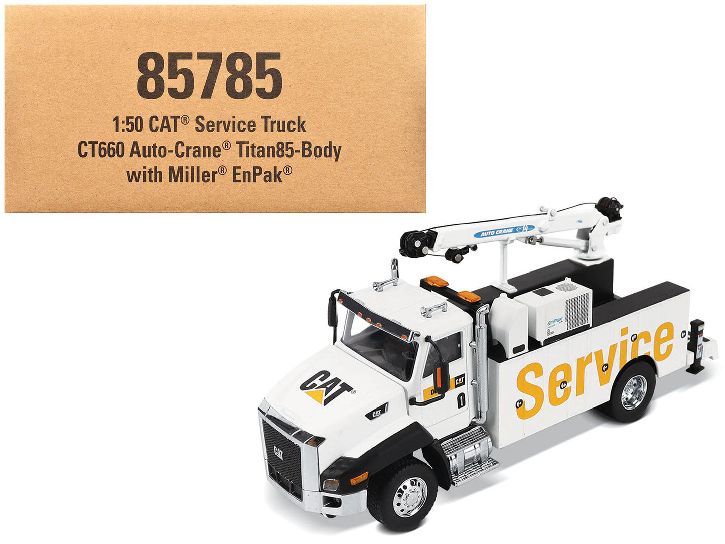 CAT Caterpillar CT660 Auto-Crane Titan 85 Truck with Miller EnPak White "Transport Series" 1/50 Diecast Model