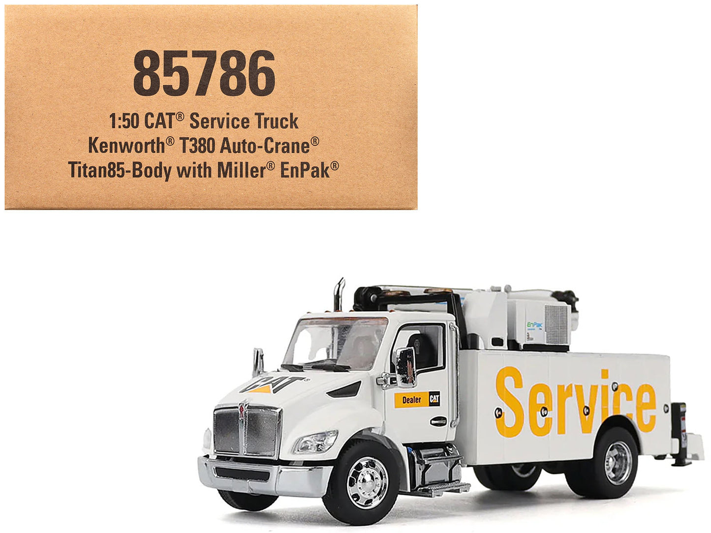 Kenworth T380 Auto-Crane Titan 85 Truck with Miller EnPak White "Transport Series" 1/50 Diecast Model