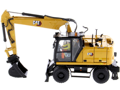 CAT Caterpillar M318 Wheeled Excavator Yellow with Operator "High Line" Series 1/50 Diecast Model