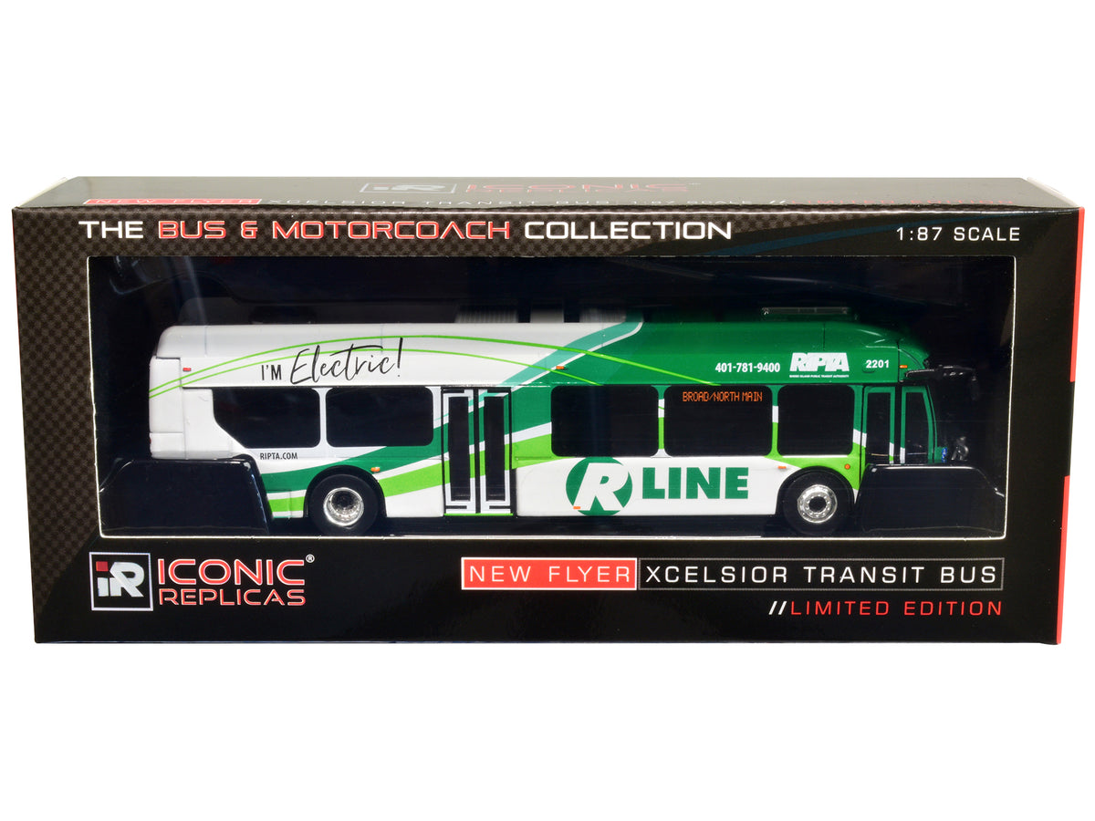 New Flyer Xcelsior Charge NG Electric Transit Bus RIPTA (Rhode Island Public Transit Authority) "R Line Broad/North Main" "The Bus & Motorcoach Collection" 1/87 Diecast Model