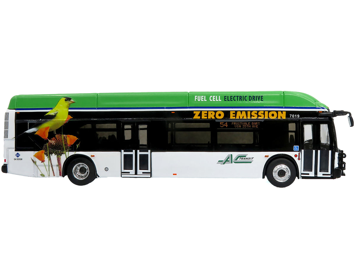 New Flyer Xcelsior XHE40 Transit Bus "AC Transit - Zero Emission" White and Green with Graphics "The Bus & Motorcoach Collection" Limited Edition 1/87 (HO) Diecast Model