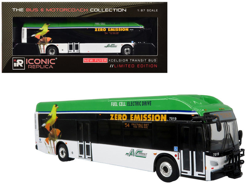 New Flyer Xcelsior XHE40 Transit Bus "AC Transit - Zero Emission" White and Green with Graphics "The Bus & Motorcoach Collection" Limited Edition 1/87 (HO) Diecast Model