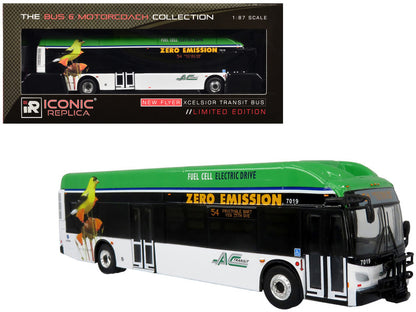 New Flyer Xcelsior XHE40 Transit Bus "AC Transit - Zero Emission" White and Green with Graphics "The Bus & Motorcoach Collection" Limited Edition 1/87 (HO) Diecast Model