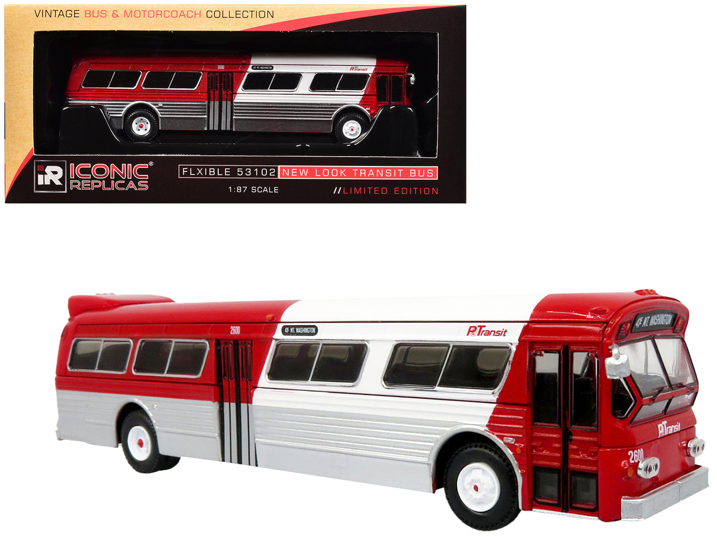 Flxible 53102 New Look Transit Bus "Pittsburgh Area Transit" Red and White "Vintage Bus & Motorcoach Collection" Limited Edition 1/87 (HO) Diecast Model