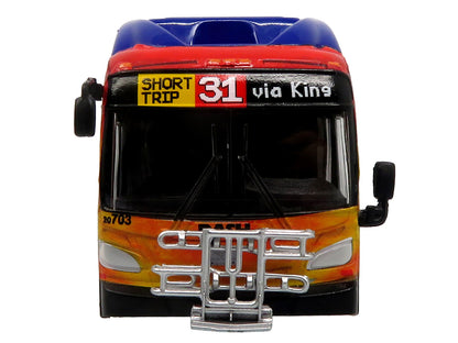 New Flyer Xcelsior XN40 Transit Bus "DASH Pride Livery" Blue with Rainbow Graphics "The Bus & Motorcoach Collection" Limited Edition 1/87 (HO) Diecast Model