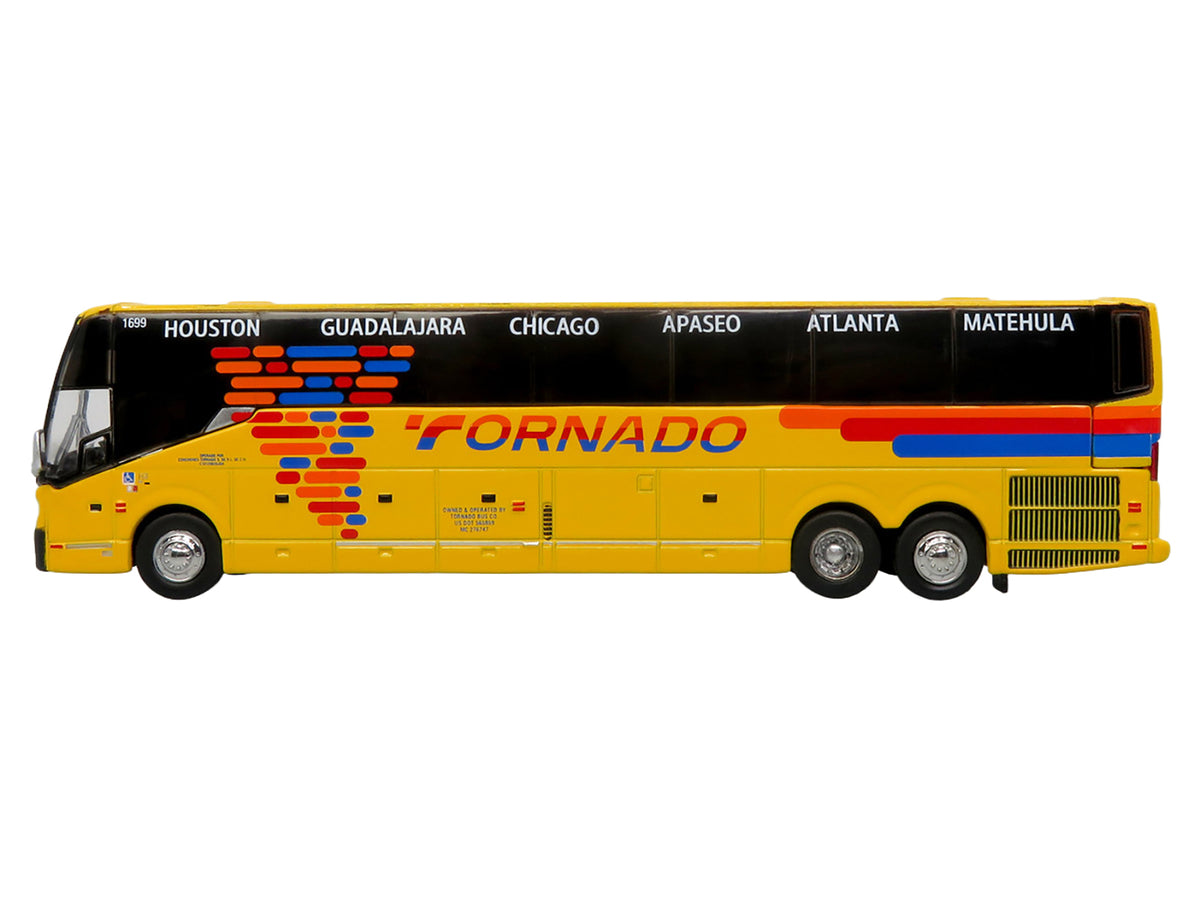 Prevost H3-45 Coach Bus "Tornado Bus Company" Yellow with Graphics Limited Edition 1/87 (HO) Diecast Model