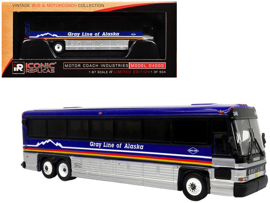 2001 MCI D4000 Coach Bus "Gray Line of Alaska" Dark Blue with Stripes "Vintage Bus & Motorcoach Collection" Limited Edition to 504 pieces Worldwide 1/87 (HO) Diecast Model