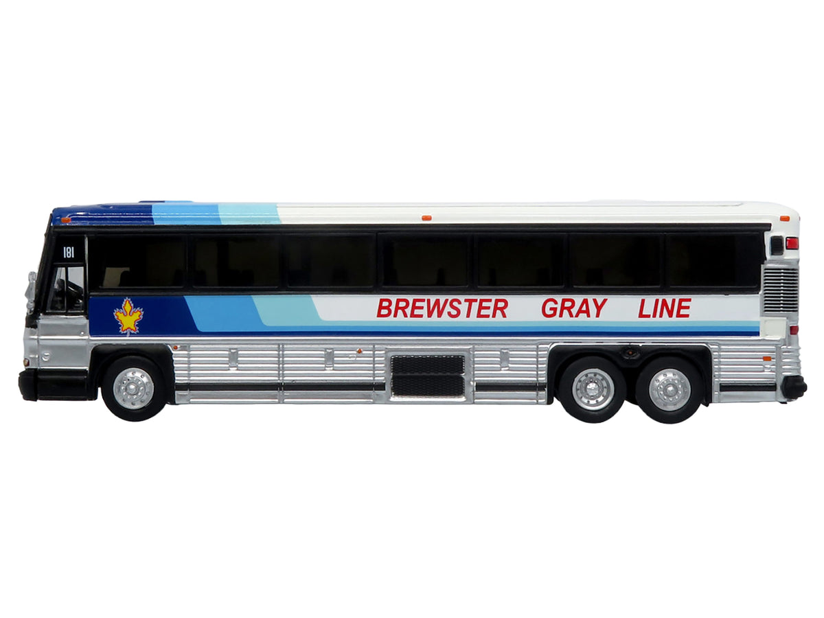 2001 MCI D4000 Coach Bus "Brewster Gray Line" White with Blue Stripes "Vintage Bus & Motorcoach Collection" Limited Edition to 504 pieces Worldwide 1/87 (HO) Diecast Model