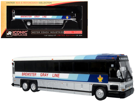 2001 MCI D4000 Coach Bus "Brewster Gray Line" White with Blue Stripes "Vintage Bus & Motorcoach Collection" Limited Edition to 504 pieces Worldwide 1/87 (HO) Diecast Model