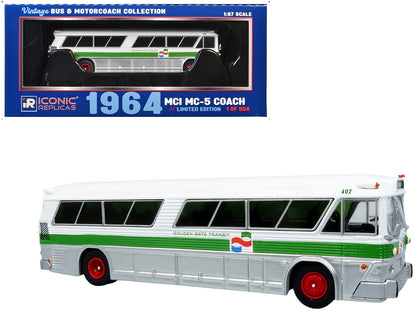 1964 MCI MC-5A Coach Bus "Golden Gate Transit" White with Green Stripes "Vintage Bus & Motorcoach Collection" Limited Edition to 504 pieces Worldwide 1/87 (HO) Diecast Model