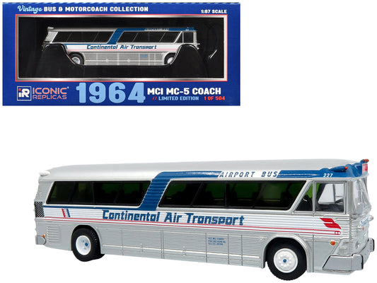 1964 MCI MC-5A Coach Bus "Continental Air Transport" Silver with Blue Stripes "Vintage Bus & Motorcoach Collection" Limited Edition to 504 pieces Worldwide 1/87 (HO) Diecast Model