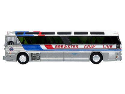 1964 MCI MC-5A Coach Bus "Brewster Gray Line" Silver with Blue and Red Stripes "Vintage Bus & Motorcoach Collection" Limited Edition to 504 pieces Worldwide 1/87 (HO) Diecast Model