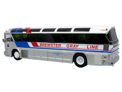 1964 MCI MC-5A Coach Bus "Brewster Gray Line" Silver with Blue and Red Stripes "Vintage Bus & Motorcoach Collection" Limited Edition to 504 pieces Worldwide 1/87 (HO) Diecast Model