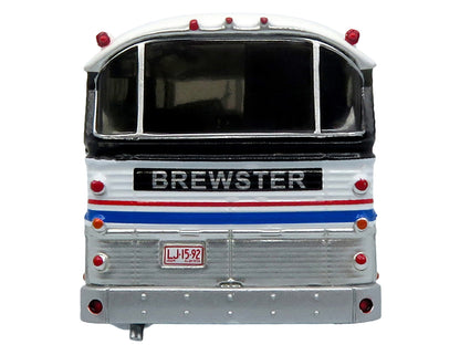 1964 MCI MC-5A Coach Bus "Brewster Gray Line" Silver with Blue and Red Stripes "Vintage Bus & Motorcoach Collection" Limited Edition to 504 pieces Worldwide 1/87 (HO) Diecast Model