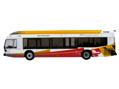 Nova Bus LFSH Hybrid Transit Bus "MTA Maryland" White with Red and Yellow Graphics "The Bus & Motorcoach Collection" Limited Edition to 504 pieces Worldwide 1/87 (HO) Diecast Model