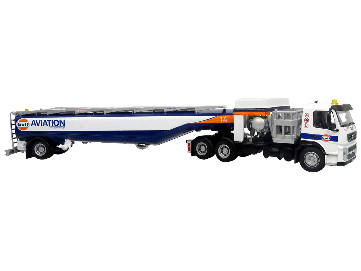 Volvo FM500 with Esterer Aviation Refueling Tanker Truck "Gulf Aviation" White with Blue Stripes Limited Edition 1/87 (HO) Diecast Model
