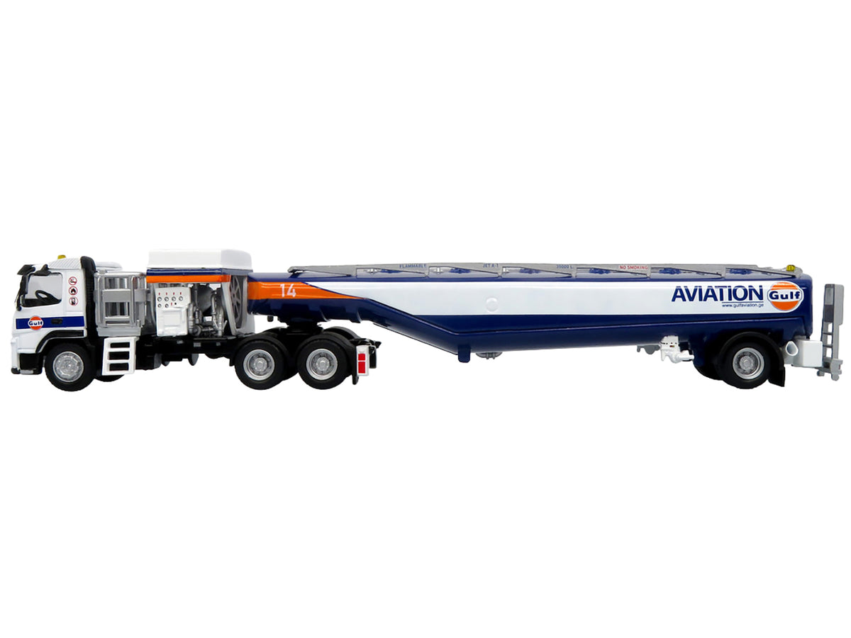 Volvo FM500 with Esterer Aviation Refueling Tanker Truck "Gulf Aviation" White with Blue Stripes Limited Edition 1/87 (HO) Diecast Model