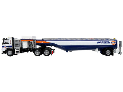 Volvo FM500 with Esterer Aviation Refueling Tanker Truck "Gulf Aviation" White with Blue Stripes Limited Edition 1/87 (HO) Diecast Model
