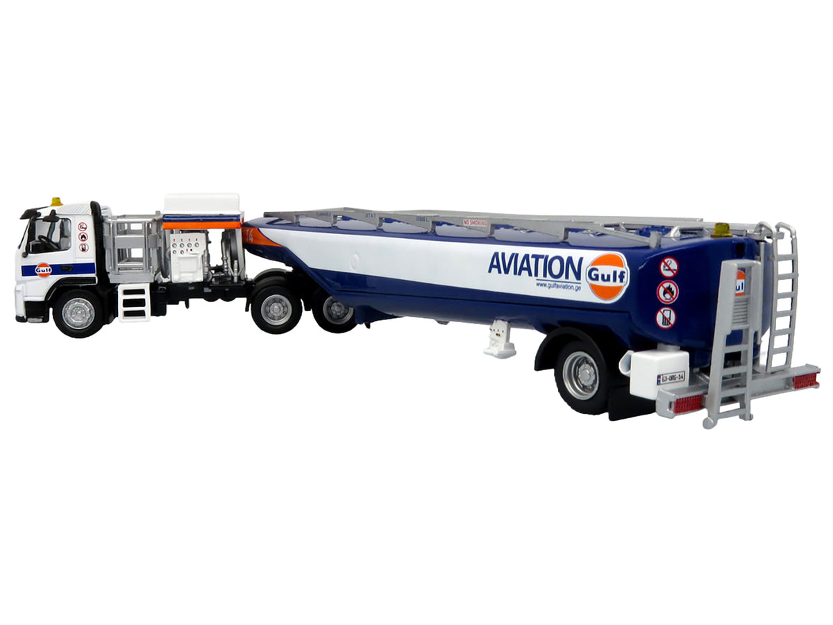 Volvo FM500 with Esterer Aviation Refueling Tanker Truck "Gulf Aviation" White with Blue Stripes Limited Edition 1/87 (HO) Diecast Model