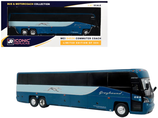 MCI D4520 Commuter Coach Bus "Greyhound Lines" Blue with Light Blue Stripes "The Bus & Motorcoach Collection" Limited Edition to 504 pieces Worldwide 1/87 (HO) Scale Diecast Model