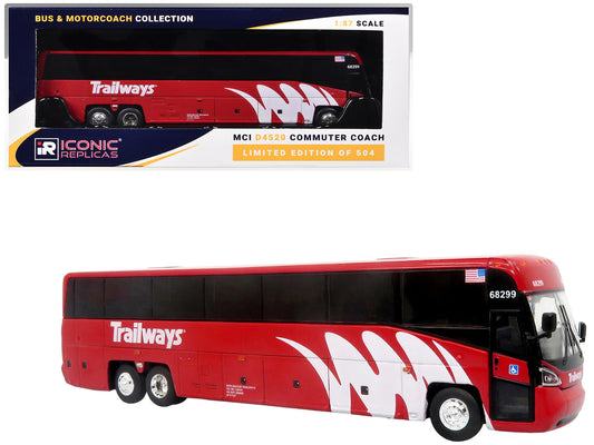 MCI D4520 Commuter Coach Bus "Burlington Trailways" Red with White Graphics "The Bus & Motorcoach Collection" Limited Edition to 504 pieces Worldwide 1/87 (HO) Scale Diecast Model