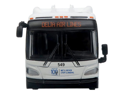 New Flyer Xcelsior XN40 Transit Bus "Delta Air Lines 100th Anniversary" Blue and White with Graphics "The Bus & Motorcoach Collection" Limited Edition 1/87 (HO) Scale Diecast Model