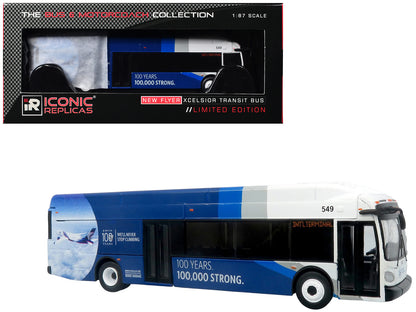 New Flyer Xcelsior XN40 Transit Bus "Delta Air Lines 100th Anniversary" Blue and White with Graphics "The Bus & Motorcoach Collection" Limited Edition 1/87 (HO) Scale Diecast Model