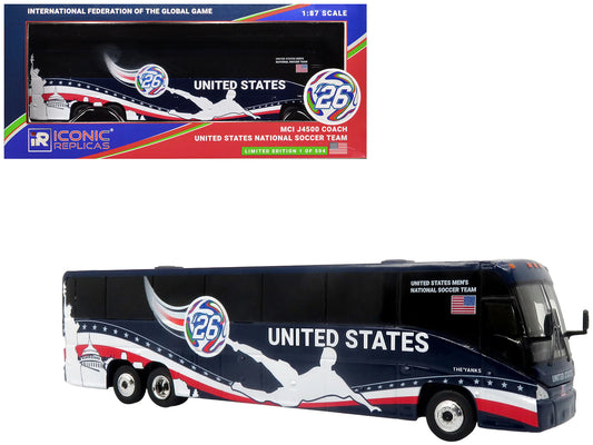 MCI J4500 Coach Bus "United States National Soccer Team" Dark Blue with Graphics "International Federation of the Global Game" Series Limited Edition to 504 pieces Worldwide 1/87 (HO) Diecast Model