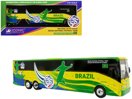 Van Hool CX-45 Coach Bus "Brazil National Football Team" Yellow and Green with Graphics "International Federation of the Global Game" Series Limited Edition to 504 pieces Worldwide 1/87 (HO) Diecast Model