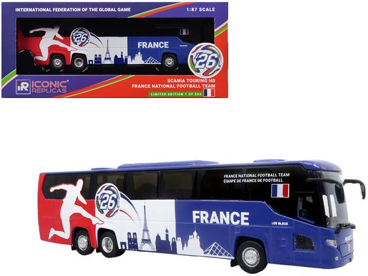 Scania Touring HD Coach Bus "France National Football Team" Blue with Graphics "International Federation of the Global Game" Series Limited Edition to 504 pieces Worldwide 1/87 (HO) Diecast Model