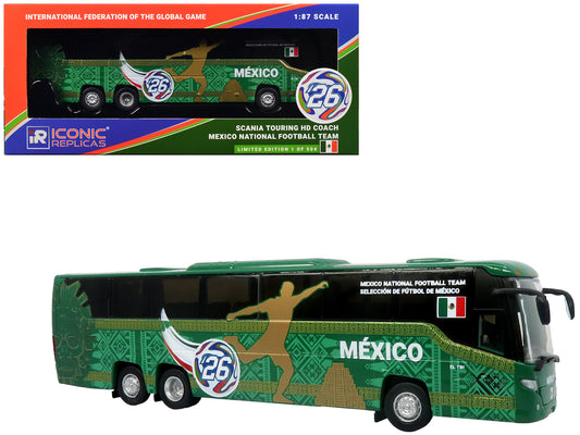 Scania Touring HD Coach Bus "Mexico National Football Team" Green with Graphics "International Federation of the Global Game" Series Limited Edition to 504 pieces Worldwide 1/87 (HO) Diecast Model