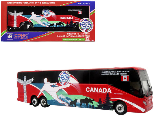 Prevost H3-45 Coach Bus "Canada National Soccer Team" Red with Graphics "International Federation of the Global Game" Series Limited Edition to 504 pieces Worldwide 1/87 (HO) Diecast Model