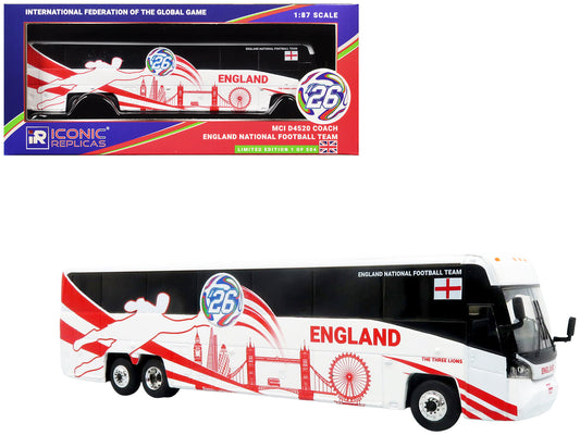 MCI D4520 Coach Bus "England National Football Team" White with Graphics "International Federation of the Global Game" Series Limited Edition to 504 pieces Worldwide 1/87 (HO) Diecast Model