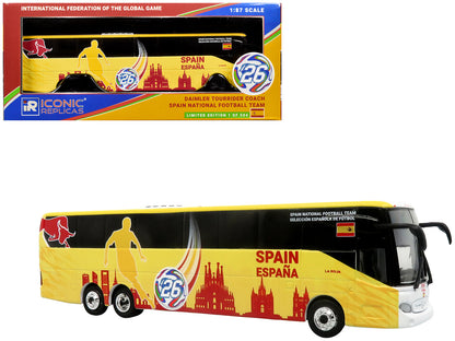 Daimler Tourrider Coach Bus "Spain National Football Team" Yellow with Graphics "International Federation of the Global Game" Series Limited Edition to 504 pieces Worldwide 1/87 (HO) Diecast Model