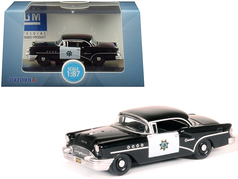 1955 Buick Century "California Highway Patrol" (CHP) Black 1/87 (HO) Scale Diecast Model Car