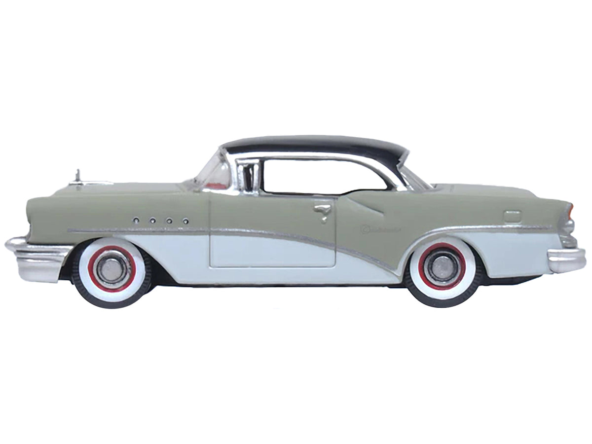 1955 Buick Century Windsor Gray and Dover White with Carlsbad Black Top 1/87 (HO) Scale Diecast Model Car
