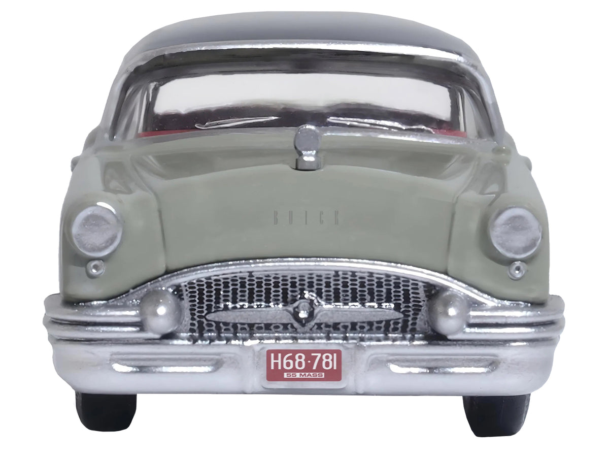 1955 Buick Century Windsor Gray and Dover White with Carlsbad Black Top 1/87 (HO) Scale Diecast Model Car