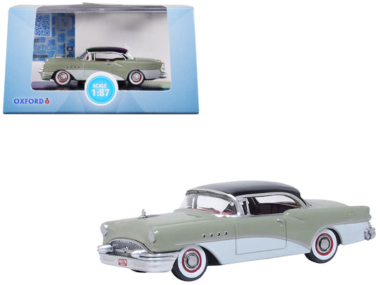 1955 Buick Century Windsor Gray and Dover White with Carlsbad Black Top 1/87 (HO) Scale Diecast Model Car