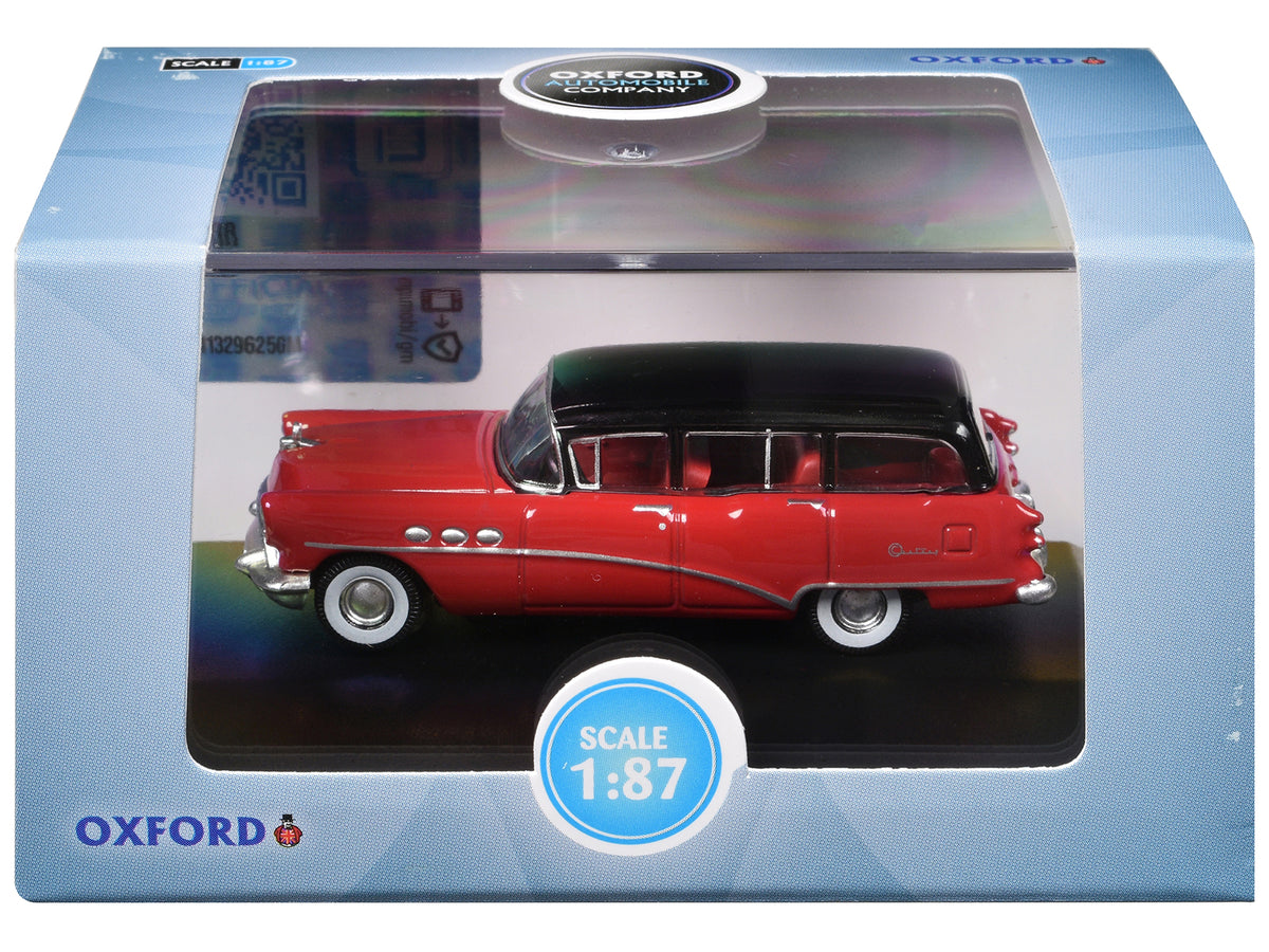 1954 Buick Century Estate Wagon Matador Red and Carlsbad Black with Red Interior 1/87 (HO) Scale Diecast Model Car
