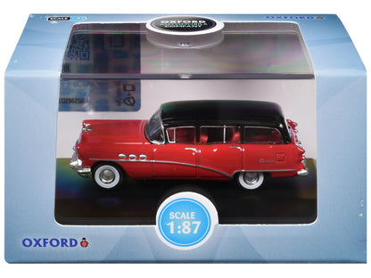 1954 Buick Century Estate Wagon Matador Red and Carlsbad Black with Red Interior 1/87 (HO) Scale Diecast Model Car