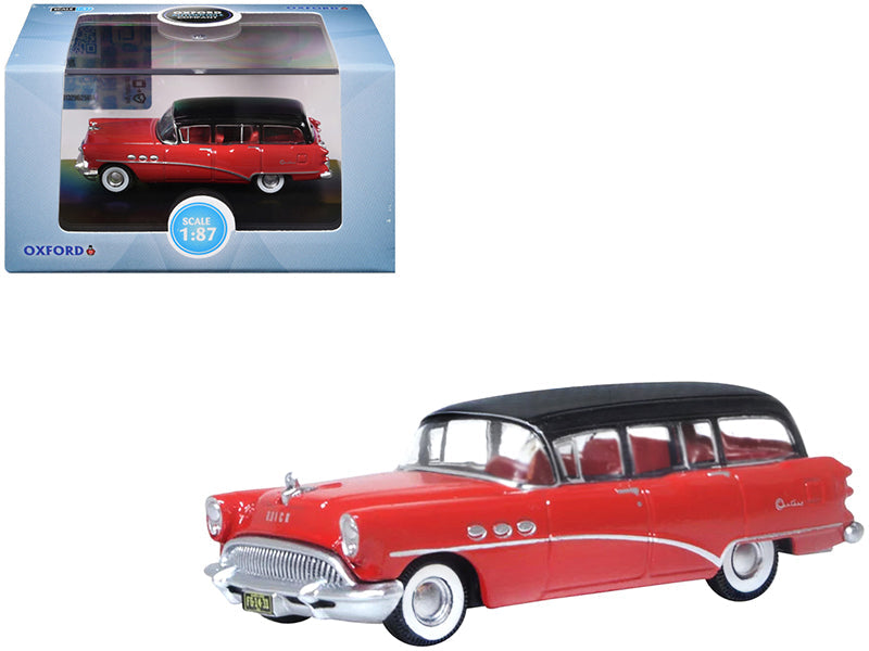 1954 Buick Century Estate Wagon Matador Red and Carlsbad Black with Red Interior 1/87 (HO) Scale Diecast Model Car
