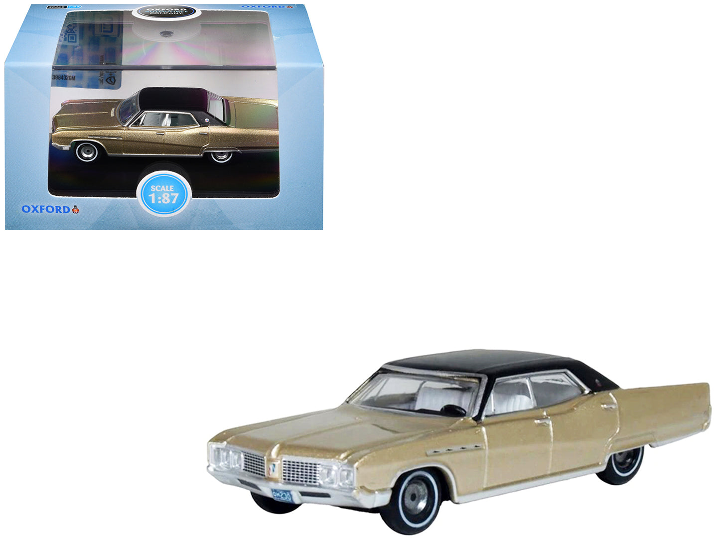 1968 Buick Electra 225 Ivory Gold Metallic with Black Top and White Interior 1/87 (HO) Scale Diecast Model Car