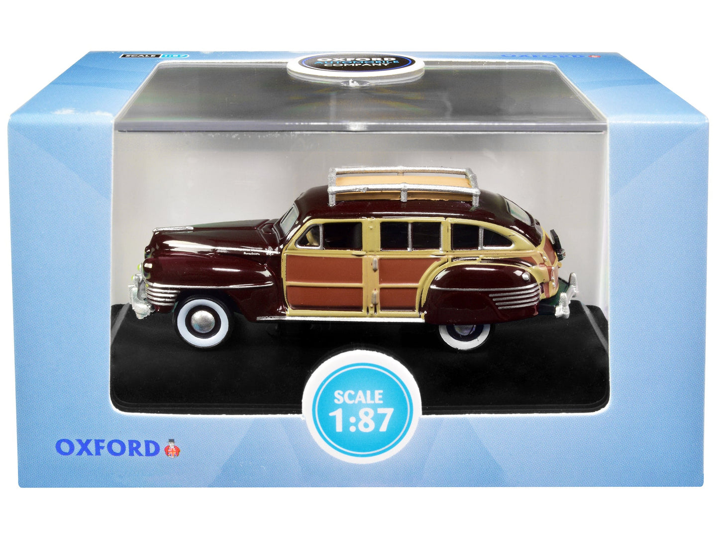 1942 Chrysler Town and Country Woody Wagon Regal Maroon with Roof Rack 1/87 (HO) Scale Diecast Model Car