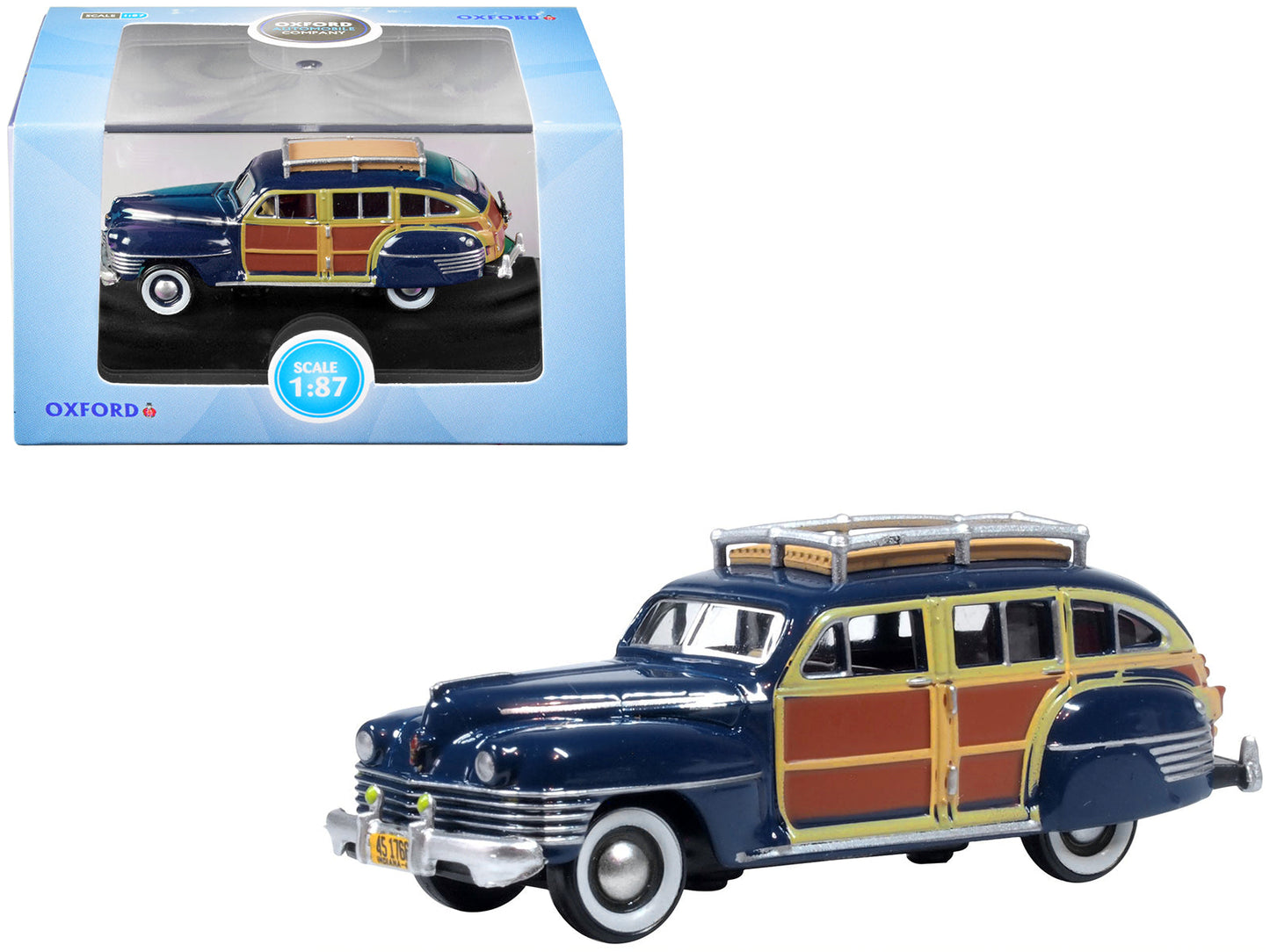 1942 Chrysler Town & Country Woody Wagon South Sea Blue with Wood Panels and Roof Rack 1/87 (HO) Scale Diecast Model Car