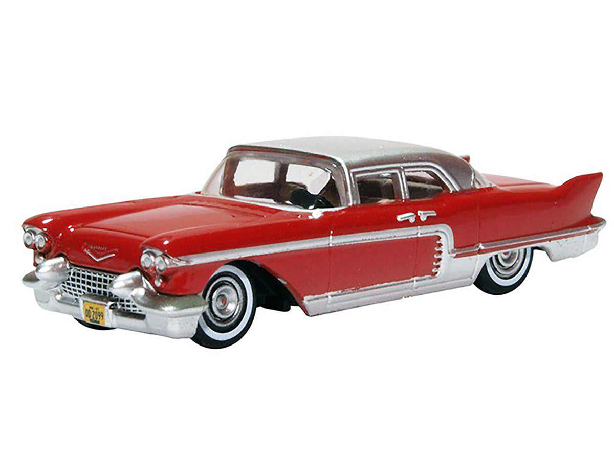1957 Cadillac Eldorado Brougham Dakota Red with Silver Metallic Top 1/87 (HO) Scale Diecast Model Car